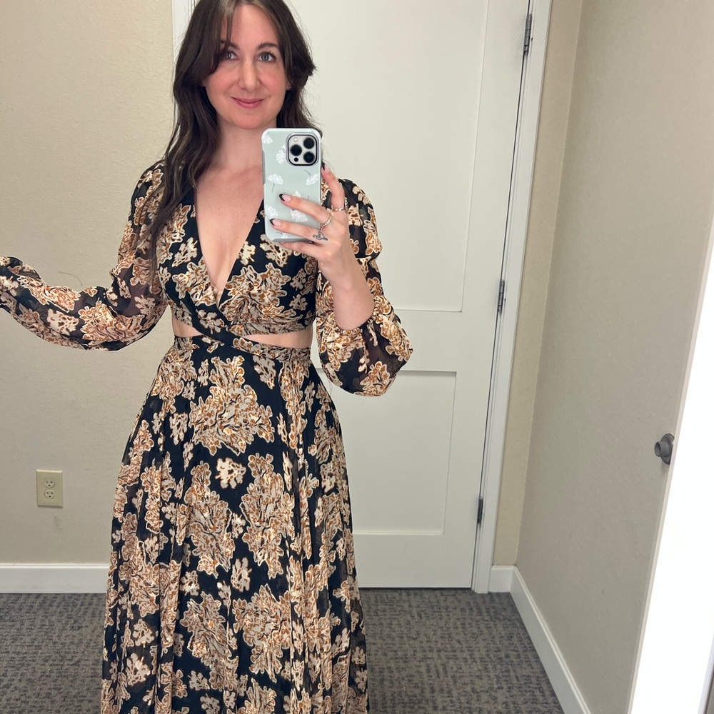 Gianni Bini Marisol Jacquard Cut Out Long Sleeved V Dress as - Picture 2 of 11